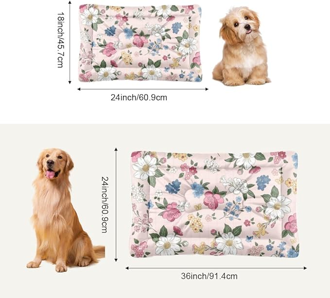 Vintage Cute Pink Floral Washable Dog Bed Crate Mat Washable Pet Bed Pad Dog for Small Crate Non-Slip Pillow for Soft and Comfortable Pet Mat Kennel Pillow Dogs Indoor Outdoor 24X18 Inch