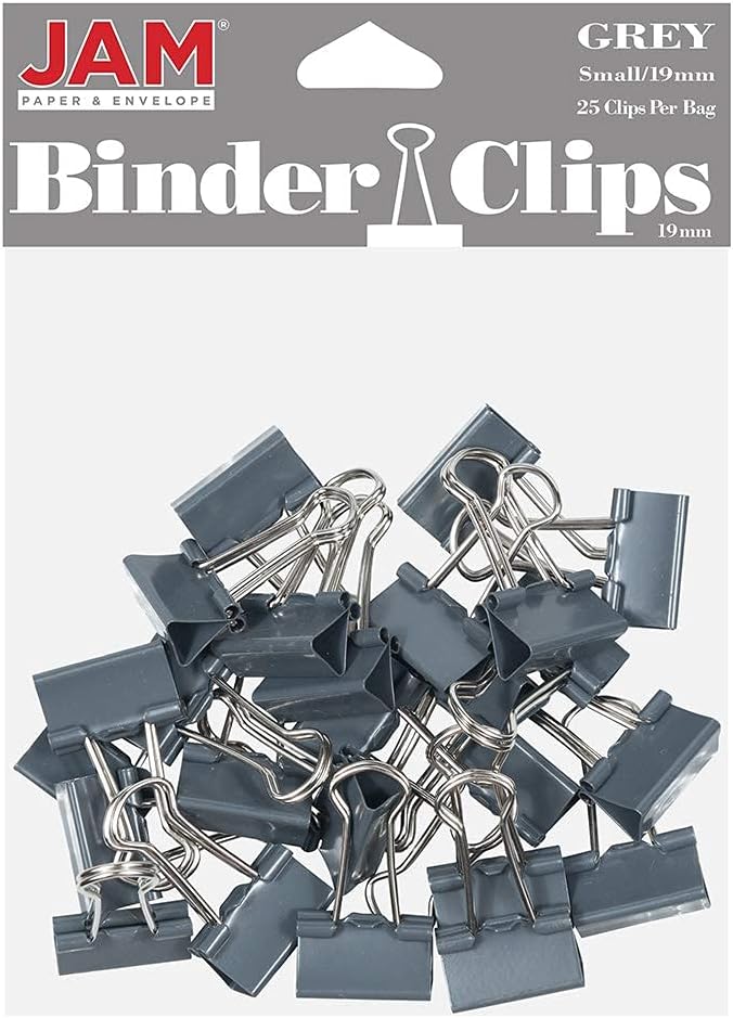 JAM PAPER Colorful Binder Clips - Small - 3/4 Inch (19 mm) - Grey Binderclips - 25/Pack