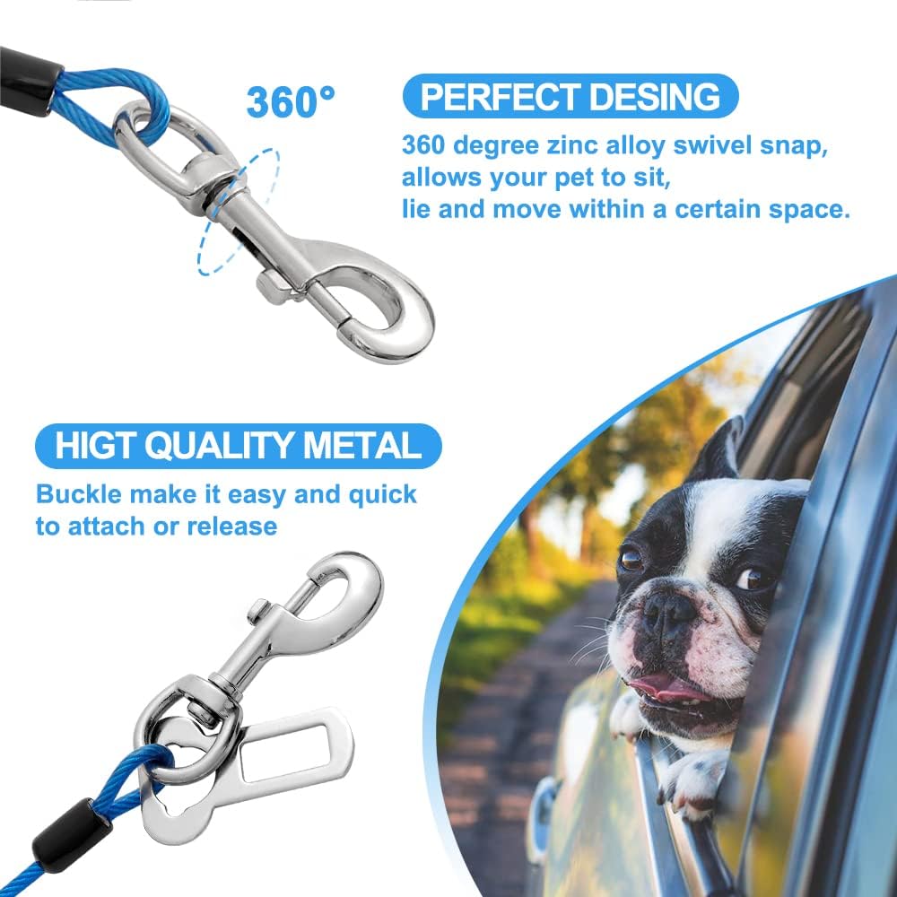 Dog Seat Belt Harness for Car,2pcs Dog Seatbelt of Coated Wire Leash Safety Restraint,No Chew Tether Cable Vehicle Dog Accessories,Double Clips & Latch (2 Pack Red+Blue, 32 inch/80 CM)