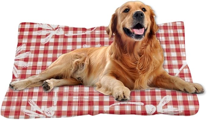 Red Floral Plaid Classic Backseat Dog Bed Non-Slip Mat for Dog Crate Crate Pads Pillow for Cages Washable Non-Slip Bed Small Cute Mat Pillows Indoor Outdoor 24X18 Inch