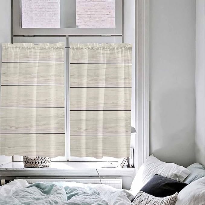 Vintage Country Wooden Board Window Valance Curtains, Gradient Wood Grain Line