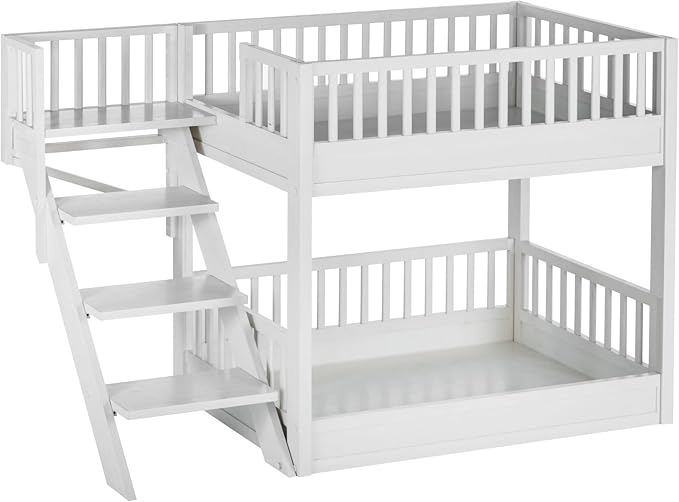 New Age Pet ECOFLEX Aspen Dog Bunk Bed in Antique White, Memory Foam Cushions, Wide Stairs, Non Toxic, Easy Assembly
