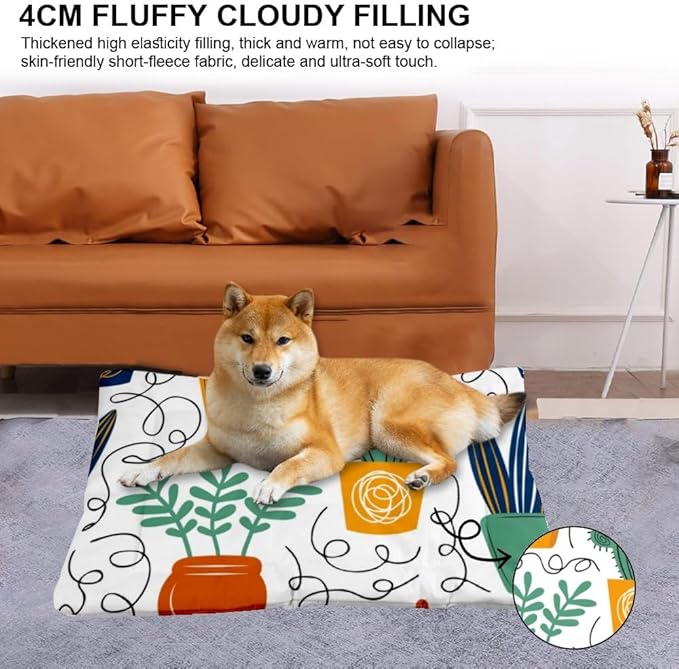 Houseplant Botanical Aesthetic Dog Beds and Furniture Cage Mat for Dog Crate Pet Pad Beds for Crates Washable Non-Slip Bed Small Crate Bed Washable Pet Mats Pillow Indoor Outdoor 36X24 Inch