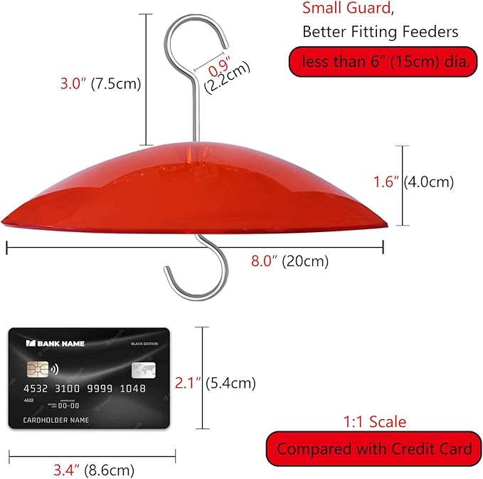 8" Mini Weather Guard for Bird Feeder - Small Protective Dome Cover Against Rain/Snow/Sun - Red Dia. 20CM