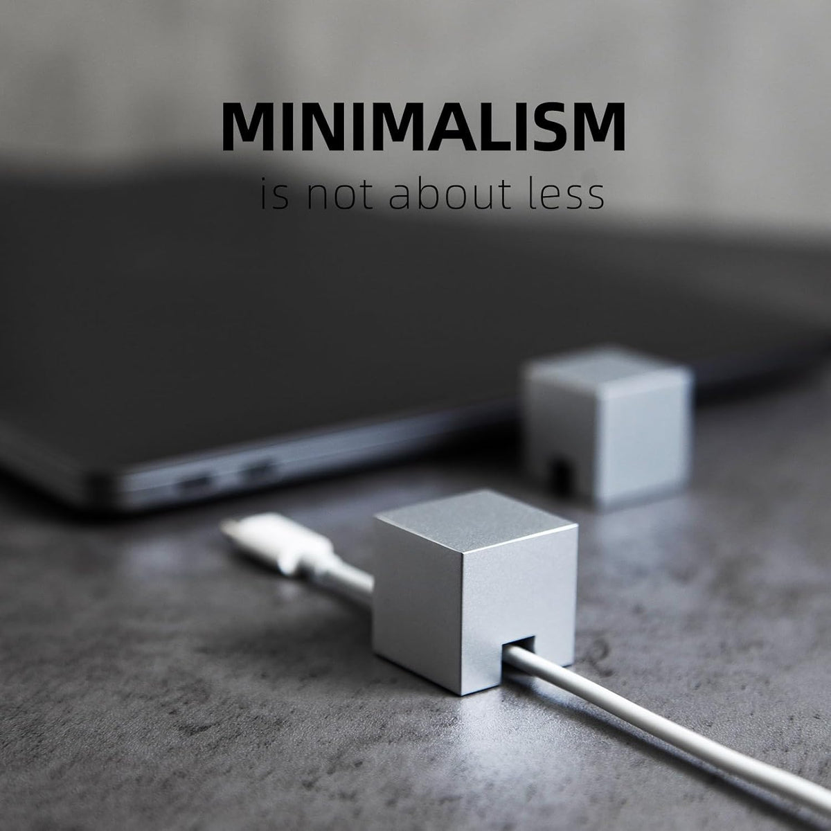 (2 PCS - Black) Metal Cord Holder, Weighted Cable Organizer or Management, Heavy Wire Keeper for Nightstand, Bedside Table, Desk - N2U Cube Cords Strap for Phone USB-C, Lightning Charger Cables