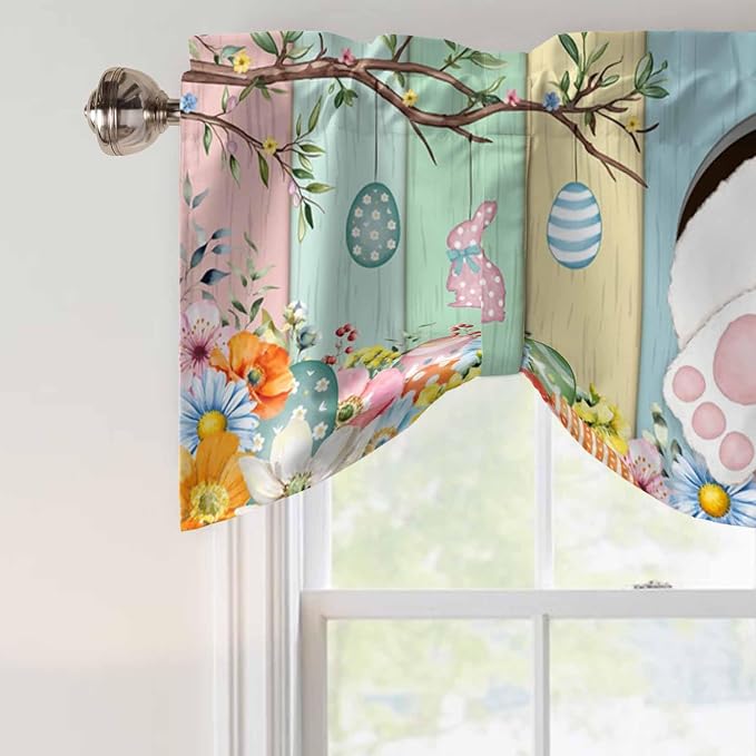 Easter Tie Up Valance Curtains for Windows, Kitchen Curtains Window Shades