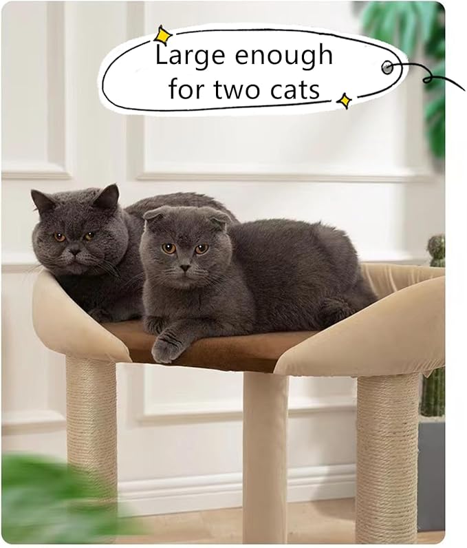 SHENGOCASE Modern Cat Tree Tower, Extra Large Platform Couch Sofa Bed for Maine Coon, Multiple Cat Furniture with Scratching Post Ramp Tilted Angled Scratcher Scratch Pad Sisal