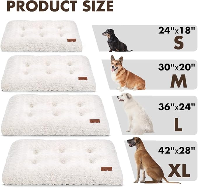 Dog Bed Crate Pad - Rosette Pattern White Velvet Pet Bed Anti-Slip Comfy Kennel Pad for Crates Rosette White M