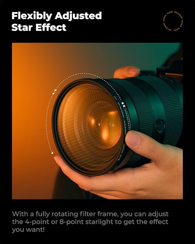 K&F CONCEPT 77mm Variable Star Filter Cross Screen Starburst Filter 4, 8 Points