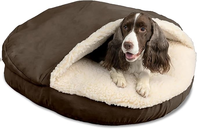 Snoozer Luxury Cozy Cave Dog Bed - Indoor Dog Bed with Cover Cave, Covered Calming Burrow for Medium & Large Sized Pets with Blanket Attached, Enclosed, Washable - XL, Hot Fudge