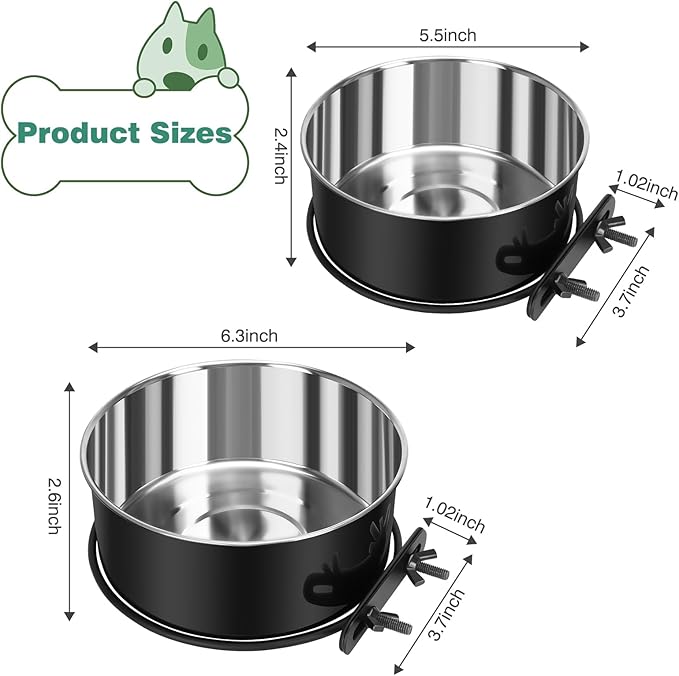 Dog Crate Water Bowl No Spill, 2 Pack Dog Crate Bowls Hanging, Kennel Water Food Bowls Mountable, Pet Cage Accessories Feeder Dish, Stainless Steel Coop Cup for Cat Puppy Bunny Guinea Pig Ferret Bird
