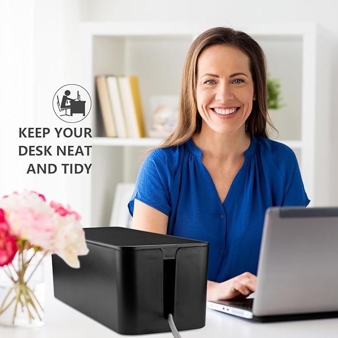 Cable Management Box - Large Cable Organizer Box to Hide Wires & Power Strips, TV & Desk Computer Wires, Cord Organizer Box for Home & Office, Black