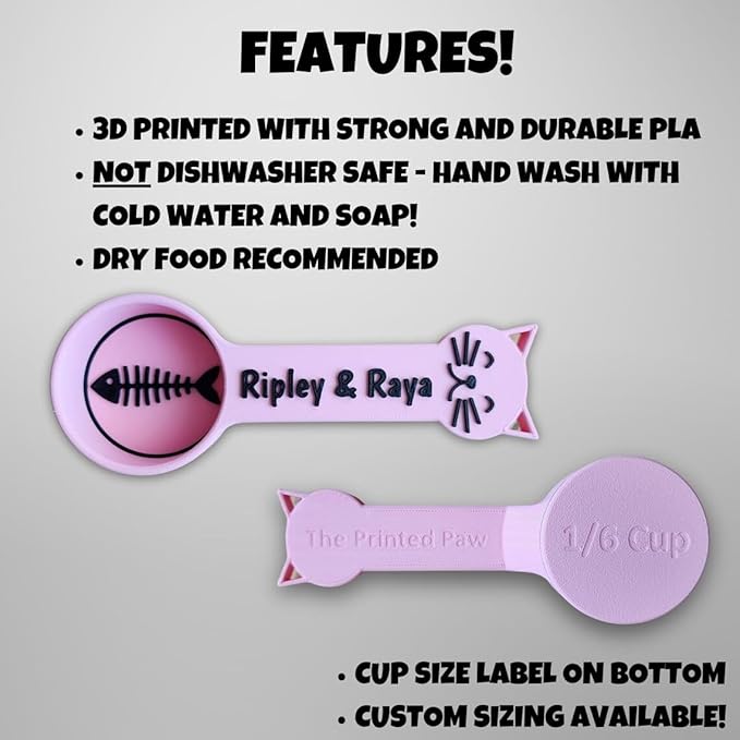 Personalized Cat Food Scoop, Cat Food Measuring Cup with Name, Kibble Scoop (5 oz - 5/8 cup)