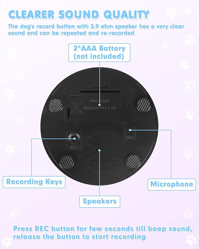 Dog Buttons for Communication, 4 Dog Talking Button Set, Speaking Buttons for Cats and Dogs, 30s Voice Recordable Pet Training Buzzer with Waterproof Dog Activity Mat and 48 Scene Stickers
