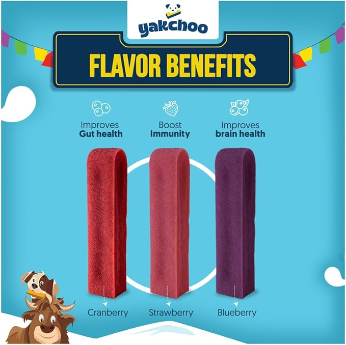Himalayan Yak Chews for Dogs – Blueberry, Strawberry & Cranberry | Medium Bars 70g (Pack of 3) | 100% Natural, Long-Lasting, Protein & Calcium Rich Treats for All Breeds