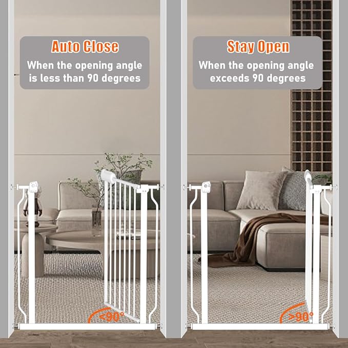 Fairy Baby Easy Step Safety Gates for Doorways Extra Wide Pet Gate for Dogs, 43.5 Inch to 48 Inch with Pressure Mounted Extention Kit, White