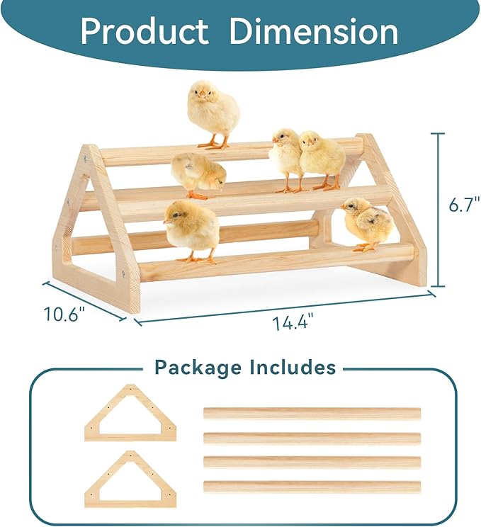 PETSFIT Chick Perch Prevent Rotation Design, Strong Wooden Roosting Bar, Easy to Assemble and Clean, Fun Toys for Chick