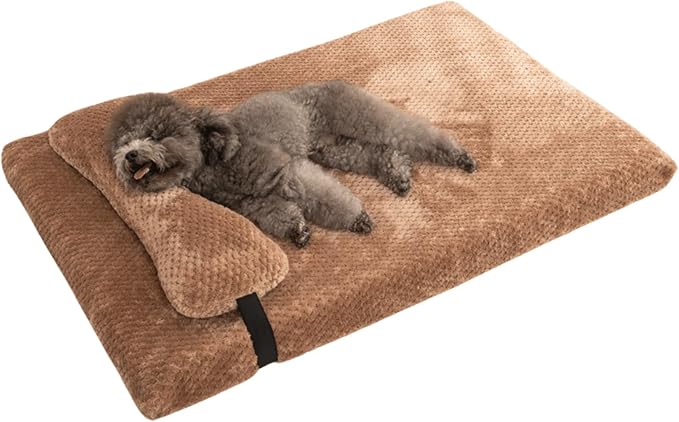 Dog Bed for Small Medium Large Dogs, Dog Mattress with Removable Pillow for Crate Kennel, Sofa Dog Bed, Super Soft Pet Bed for Dogs and Cats, Pet Beds & Furniture (Khaki,Small)