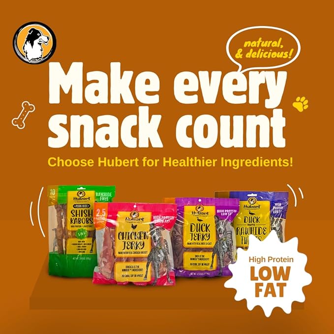 Hubert Pet Triple Flavored Rawhide Kabobs, Chicken, Duck & Pork Hide Dog Chews, All Natural Treats for All Dog Sizes, 2 Pound Resealable Bag