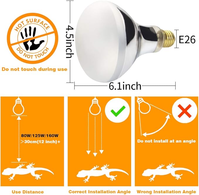 LUCKY HERP 160 Watt UVA+UVB Vapor Heat Lamp Bulb, High Intensity Self-Ballasted Heat Basking Lamp/Bulb/Light for Reptile and Amphibian, Sun Lamp for Bearded Dragon Lizard Turtle
