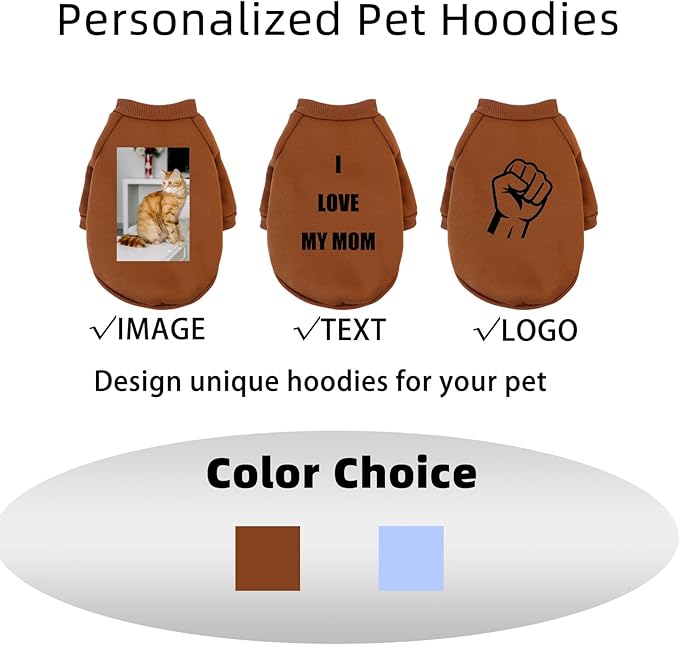 Custom Dog Hoodie, Personalized Sweatshirt with Photo Text Name Logo, Customized Hooded Sweater for Small Medium Large Dogs & Cats (Coffee, X-Large)