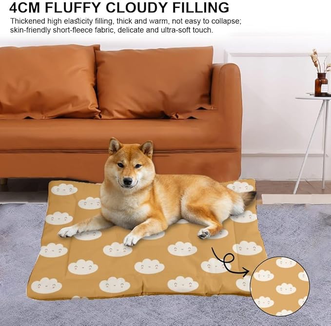 Cute Brown Clouds Easy to Wash Dog Bed Pad Mat for Dog Pad Bed Medium for Crate Washable Non-Slip Crate Small Washable Pet Mattress Cage Small Pets Indoor Outdoor 24X18 Inch