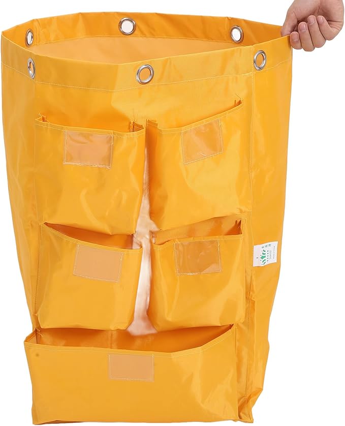 VALICLUD Replacement Waterproof Janitorial Cleaning Cart Bag with 5 Additional Compartments, Yellow Fabric Housekeeping Cart Storage Bag for Hotel and Commercial Cleaning Supplies