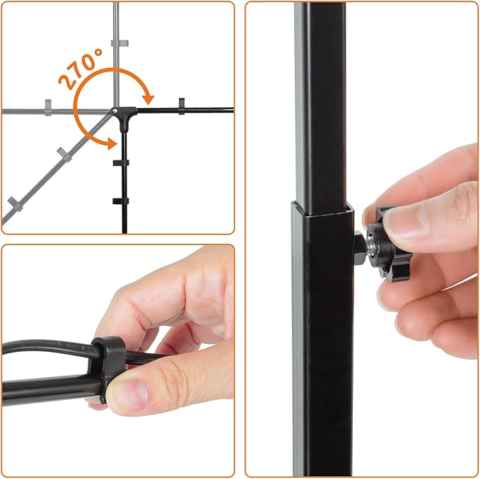 Oiibo Reptile Dual Lamp Stand, Floor Light Holder with Adjustable Heigh Bracket Metal Support for Reptile & Amphibian Terrarium Tank Vivarium Cage