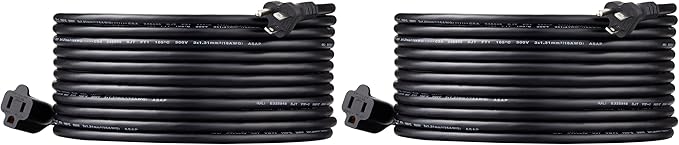 Amazon Basics Extension Cord, 13 Amps, 125V, 25 Foot, Black - Pack of 2