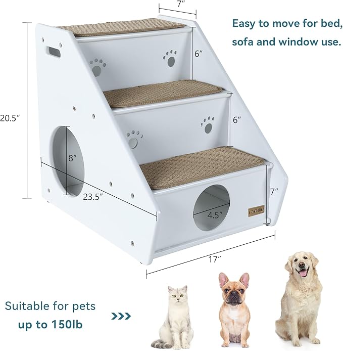 Petsfit Dog Stairs for Dogs/Cats/Elderly Pets, 3-Steps Wooden Cat Stairs
