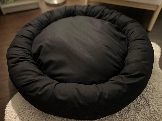 Organic Cotton Canvas Dog Bed: Removable Cover, Natural Fill - Made in USA (Black, Medium 28" x 8" inches)