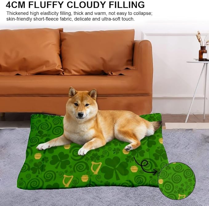 Comfortable Cat Beds with Anti-Slip Bottom, St Patricks Day Leaves Dog Crate Cushion Puppy Pads Dog Beds& Furniture Cozy Pet Mat for Indoor& Outdoor Sofa Cars, Machine Washable 24 X 18 Inch