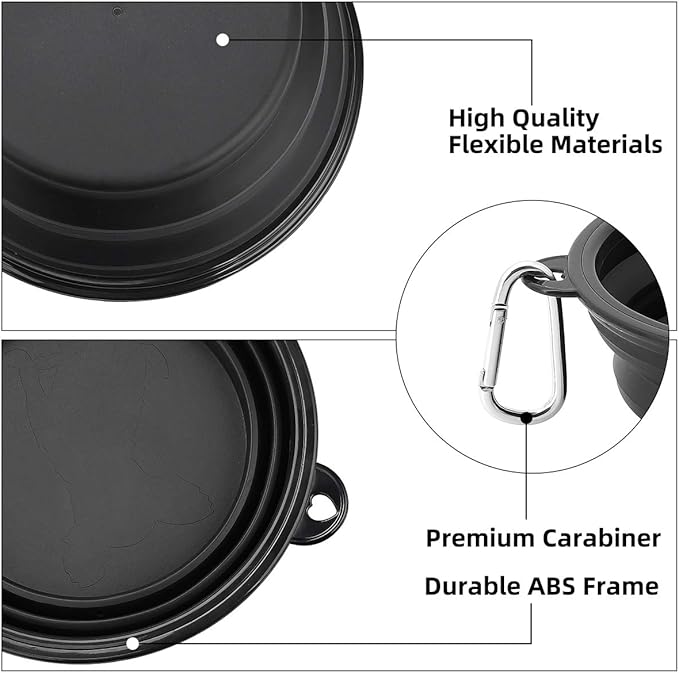 Kytely Large Collapsible Dog Bowls 2 Pack, 34oz Foldable Dog Travel Bowl, Portable Pet Water Food Bowl with Clasp, Pet Cat Feeding Cup Dish for Traveling, Walking, Hiking (Black+Black)