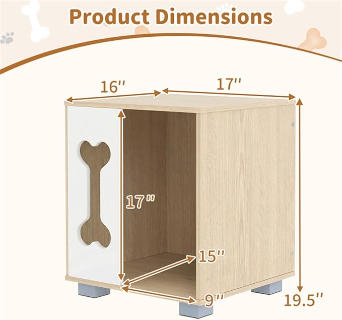 Wooden Dog House Bed & Side Table – Modern Dog Condo with Bone-Shaped Window and Sturdy Metal Legs