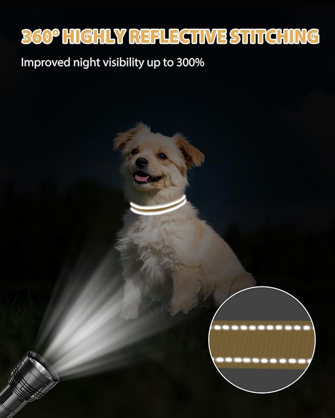 Joytale Small Dog Collar, Reflective and Adjustable Nylon Collar with Quick-Release Buckle, Lightweight No-Choke Design for Small Dogs, Khaki, 3/4" Width