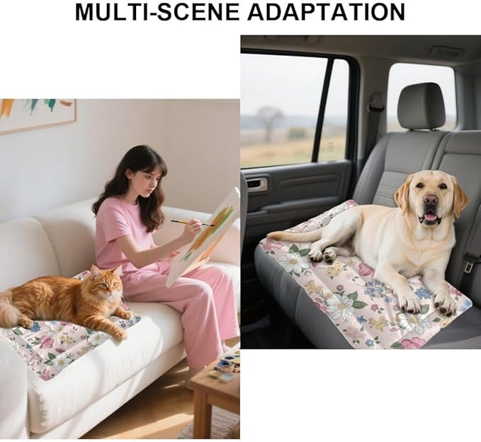 Vintage Cute Pink Floral Washable Dog Bed Crate Mat Washable Pet Bed Pad Dog for Small Crate Non-Slip Pillow for Soft and Comfortable Pet Mat Kennel Pillow Dogs Indoor Outdoor 24X18 Inch