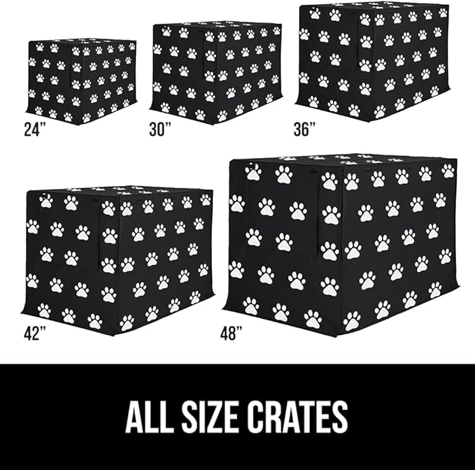 GORILLA GRIP Dog Crate Covers Compatible with Amazon Basics Crates, All Sides Open, Privacy Cover Fits 36" Wire Kennel, Breathable Mesh Windows, Light Reducing Puppy Training Cage Topper, Black Paw