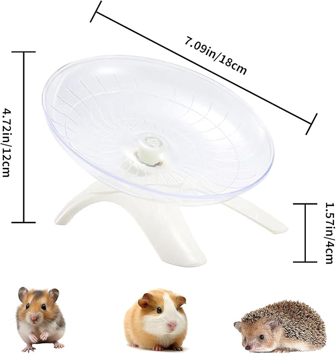 Hamster Flying Saucer Silent Running Wheel, 12 Inch, Suitable for Guinea Pigs, Hamsters, Hedgehogs and Other Small Animals to Ensure Safe Exercise (White)
