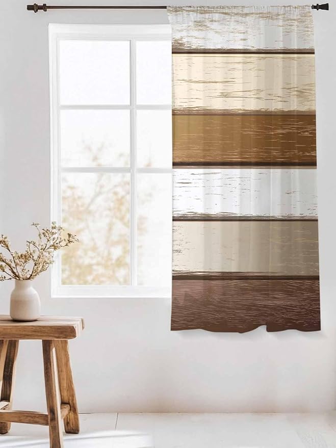 Sheer Curtains 72 Inches Long, Vintage Geometric Brown Semi Sheer Curtains