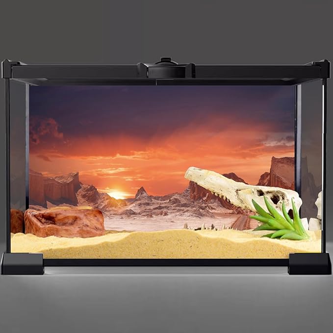 AWERT 30x12 inches Sun and Desert Terrarium Background Orange Reptile Habitat Background Durable Polyester Background