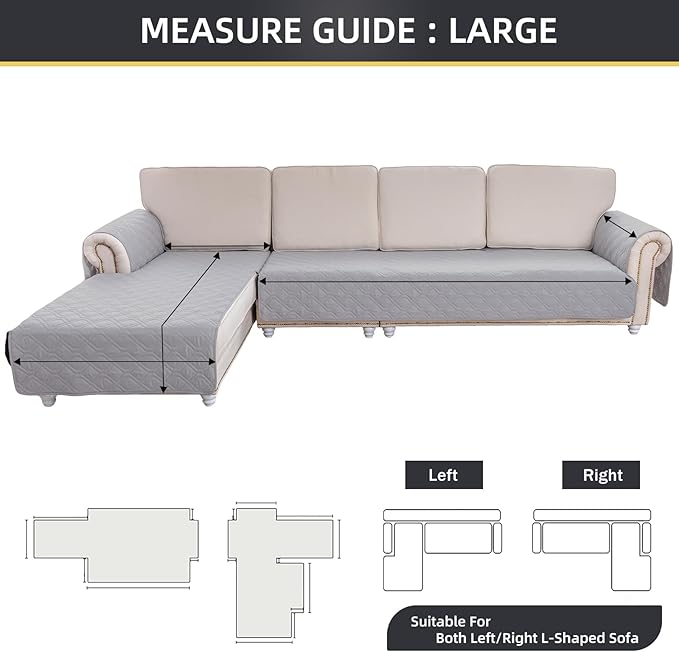 ele ELEOPTION 100% Waterproof 2 Piece Couch Cover Pet Blanket Sectional L Shape Sofa Cushion Cat Dog Bed Cover (Chaise Lounge + 3 Seat Covers) Light Gray