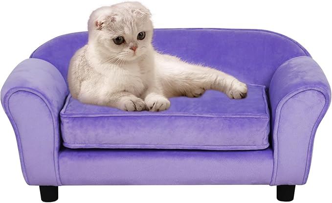 Getifun Small Dog Sofa Bed, Velvet Cat Couch with Washable Cushion & Plastic Legs (29 x 16 x 12.7 inches (Purple)