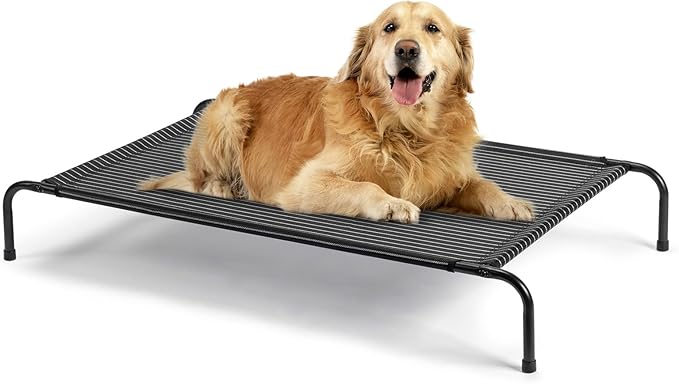 Elevated Dog Bed Raised Outdoor Dog Cot for Large Dogs, Raised Dog Hammock Cooling Bed, Frame with Washable Cooling Breathable Mesh Anti-Slip Feet, Indoor and Outdoor Pet Bed, 50 Inches Black