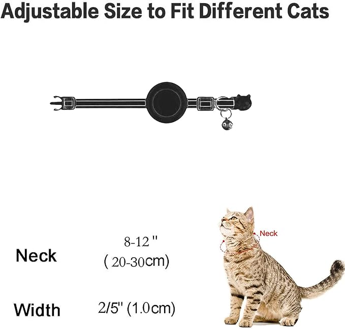 Airtag Cat Collar Breakaway, Safety Kitten Collar with Apple Airtag Holder,Cute GPS Cat Collar with Bell[Black], Lightweigh Tracker Cat Collars for Girl Boy Cats, Kittens and Puppies
