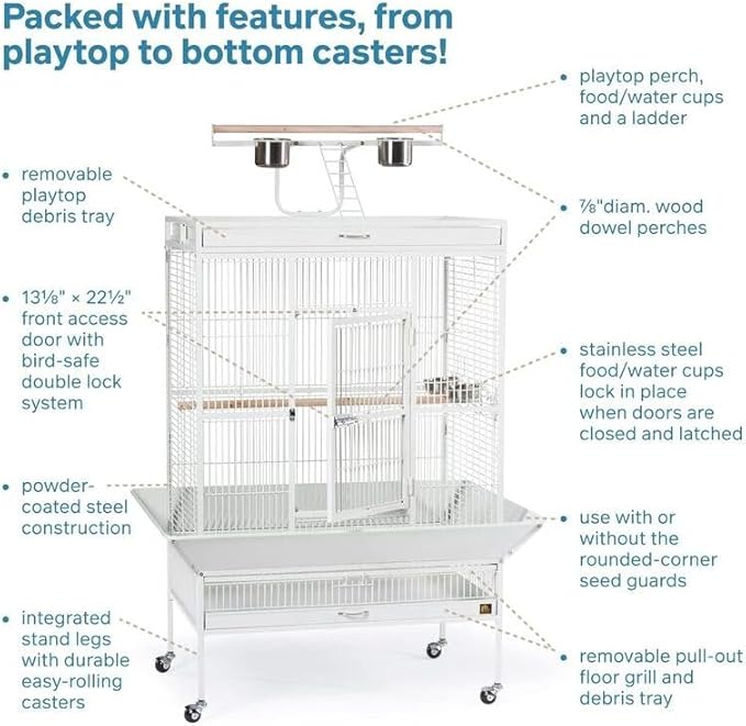 Suburban Sophistication Playtop Bird Home with Spacious Design, Durable Materials, Removable Perches Large/Chalk White