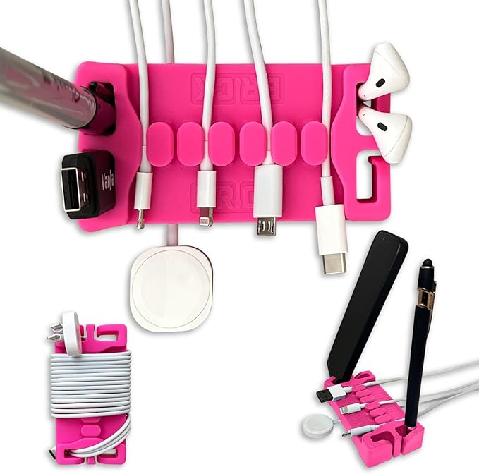 DeskBrick – Patented Non-Slip Steel-Weighted Desk Organizer & Cable Management Gadget, Versatile Cord, Phone & Accessory Holder for Office, Home & Desktop – Best Gift for Men. Pink
