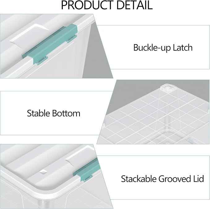 Zopnny Storage Box with Latch Lid, Stackable Durable Christmas Storage