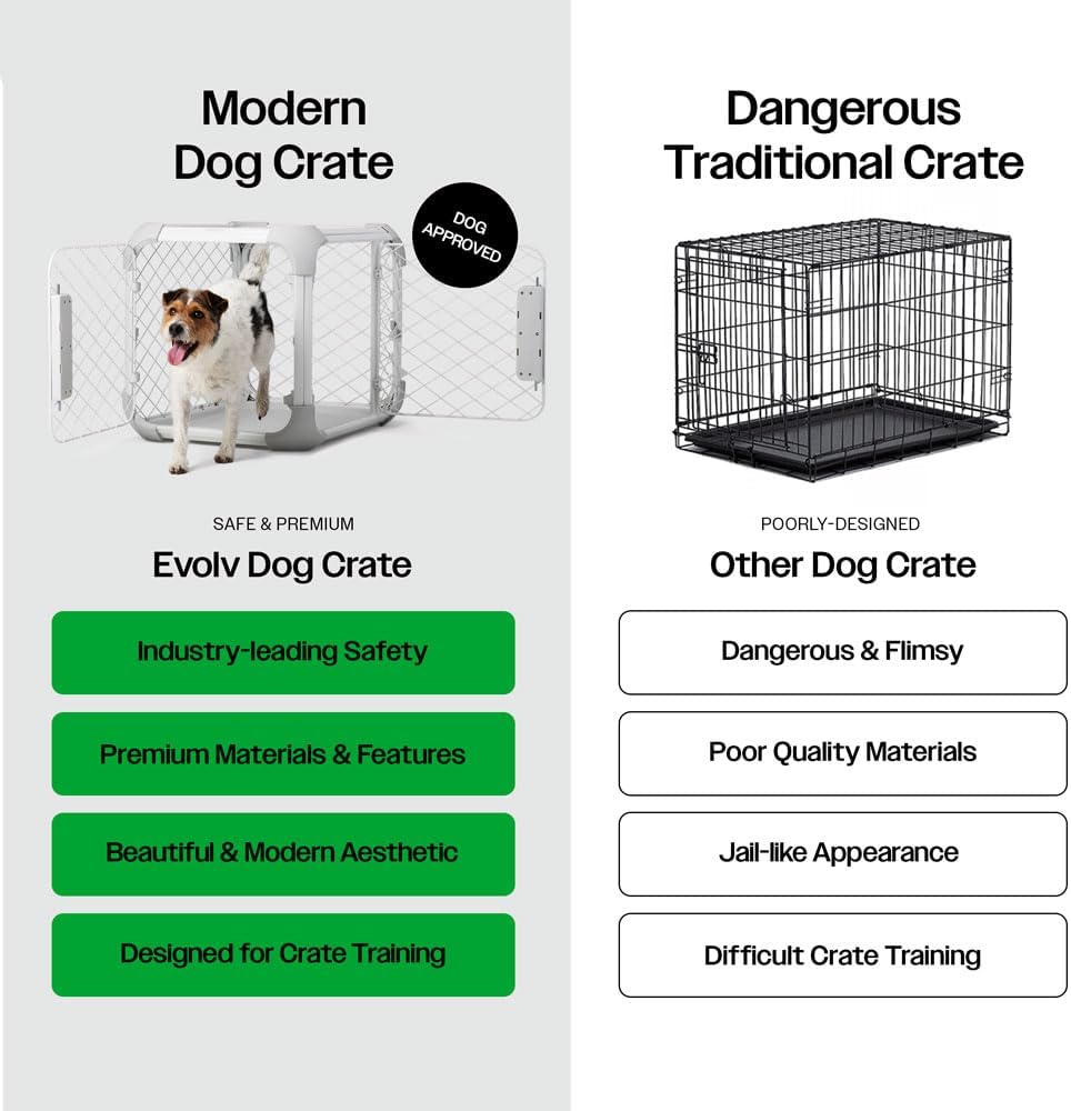 DIGGS Evolv Dog Crate - Slim, Durable Dog Kennel with Removable Ceiling Panel and Modular Design - Safe, Stylish, Convenient (Ash, Large)