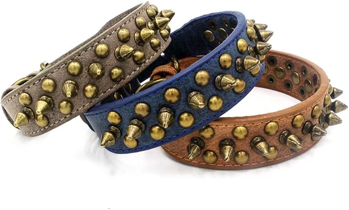 Spiked Dog Collar Soft Pu Leather Mushrooms Rivet Spike Studded Puppy Adjustable Pet Collars for Small Breeds (L, Grey1)