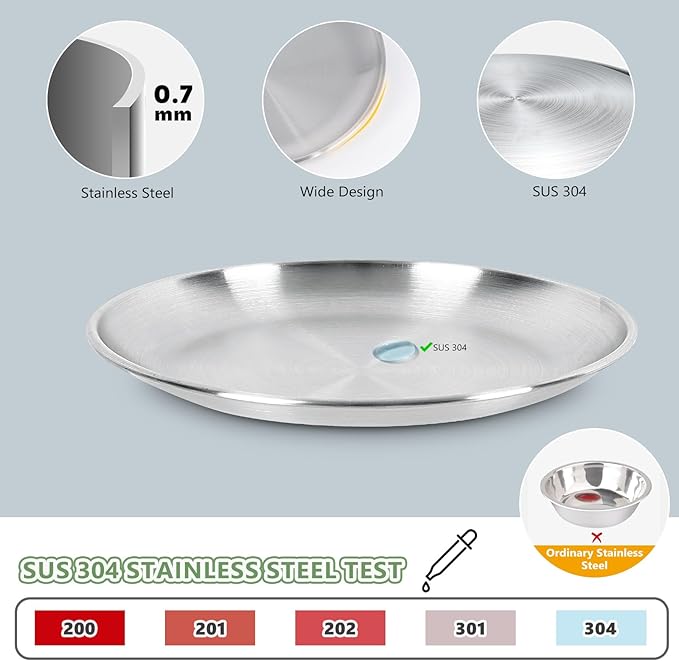 6-Pack Stainless Steel Cat Food Bowls, Shallow Whisker-Friendly Non-Slip Silicone Base Metal Dishes, Easy to Clean Indoor Feeding Flat Plates for Cat, Kitten, Small Dog (6.7")